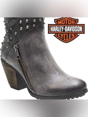 Harley-Davidson Women's Distressed Gray Studded Ankle Boots